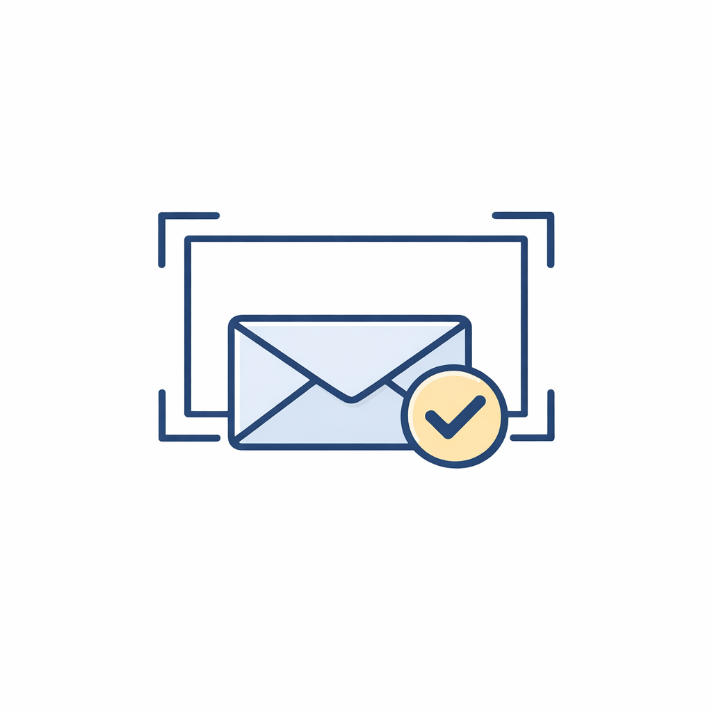 A screenshot frame and email envelope with a small checkmark indicating saved confirmation proof.