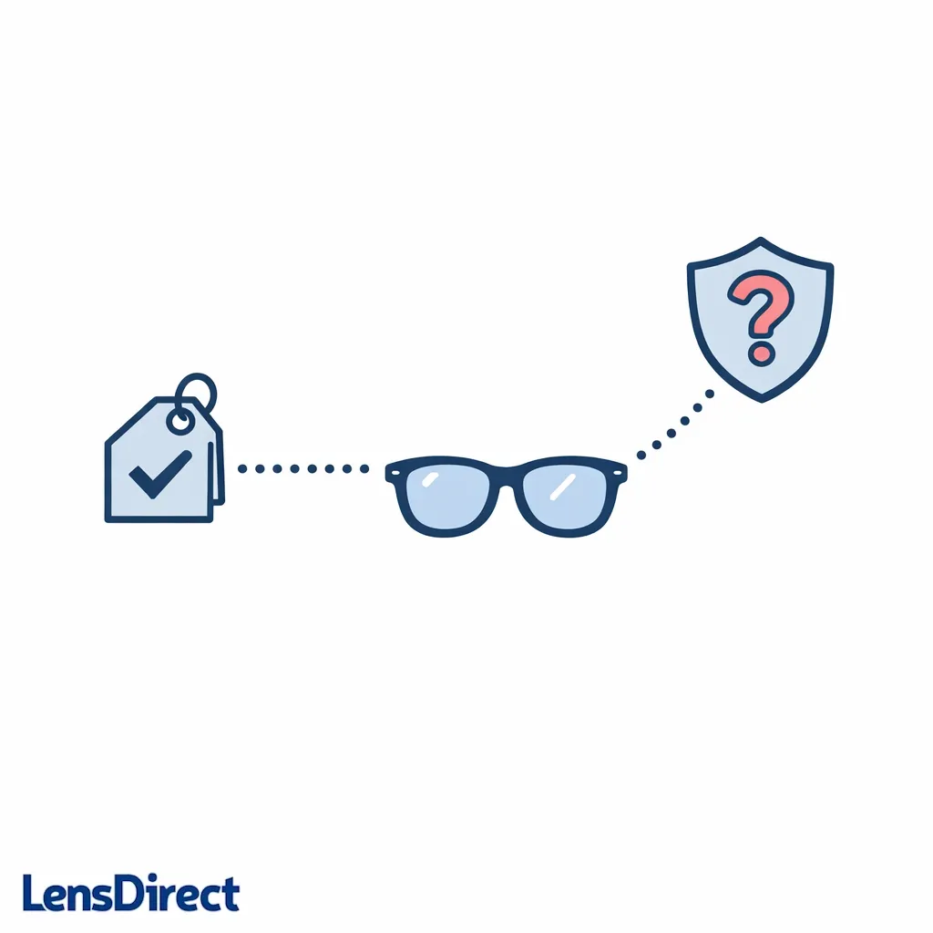 A tag and shield icon suggest checking warranty terms before modifying frames with third-party lenses.