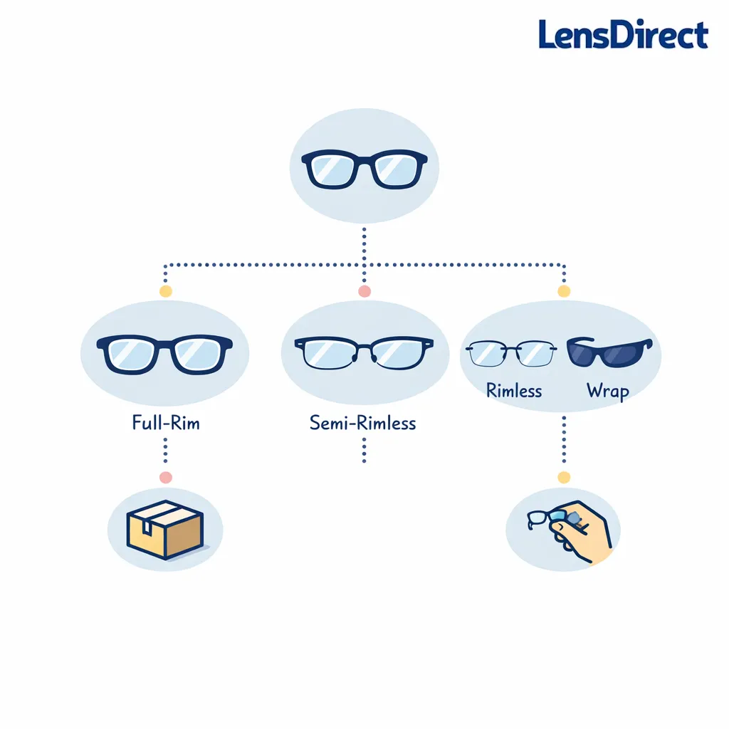 A simple decision tree shows frame types leading to the best choice between mail-in and DIY lens replacement.