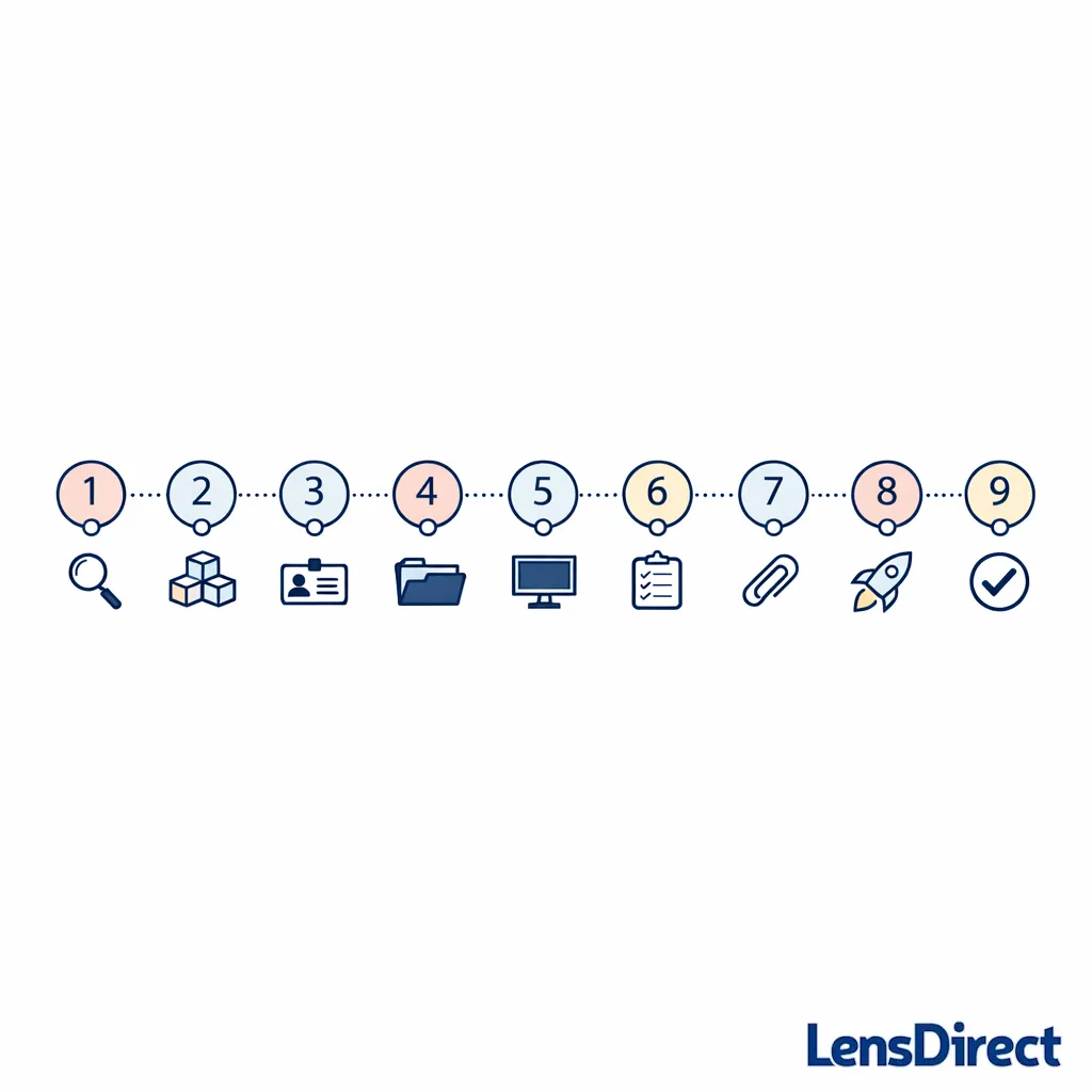 A nine-step timeline with icons shows the rebate process from offer selection to status tracking.