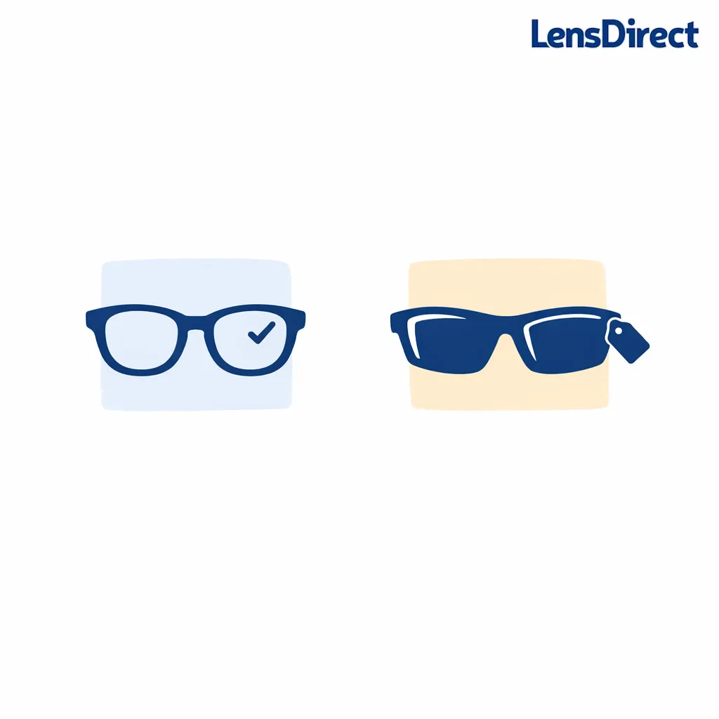 Two glasses icons labeled by position show a daily pair and a second pair for a specific job like sunglasses or sports.