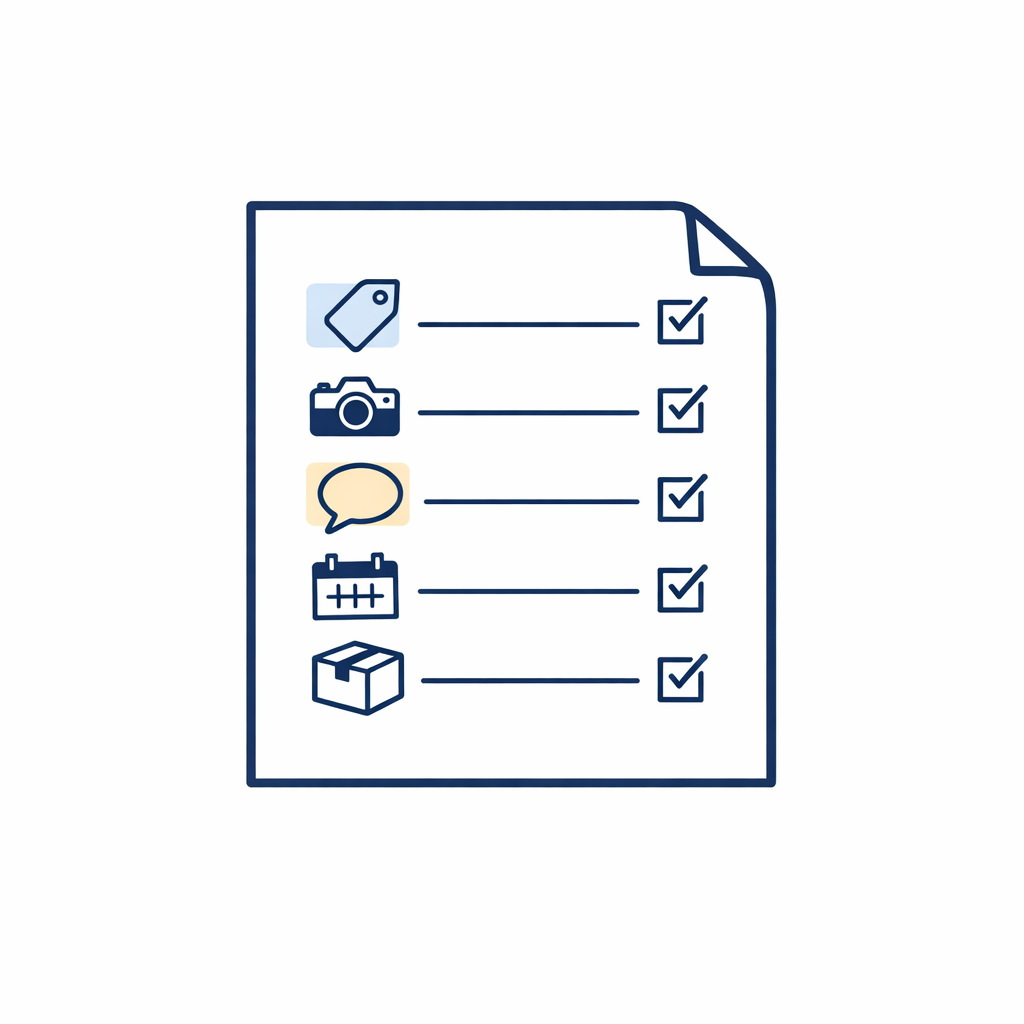 A checklist with icons for order number, photos, and one-sentence issue summary shows what to gather before contacting support.