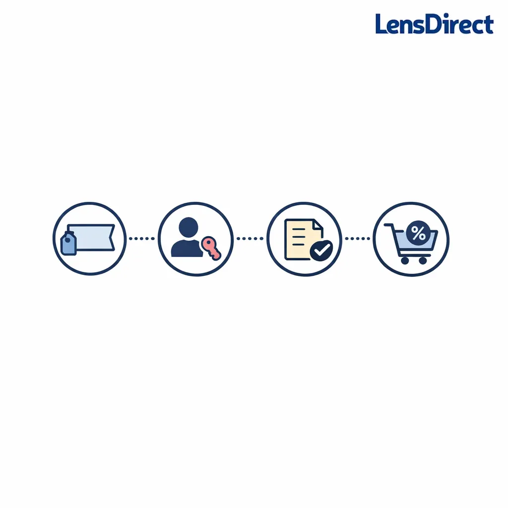 A four-step path with icons showing prompt, sign in, upload proof, and return to cart.