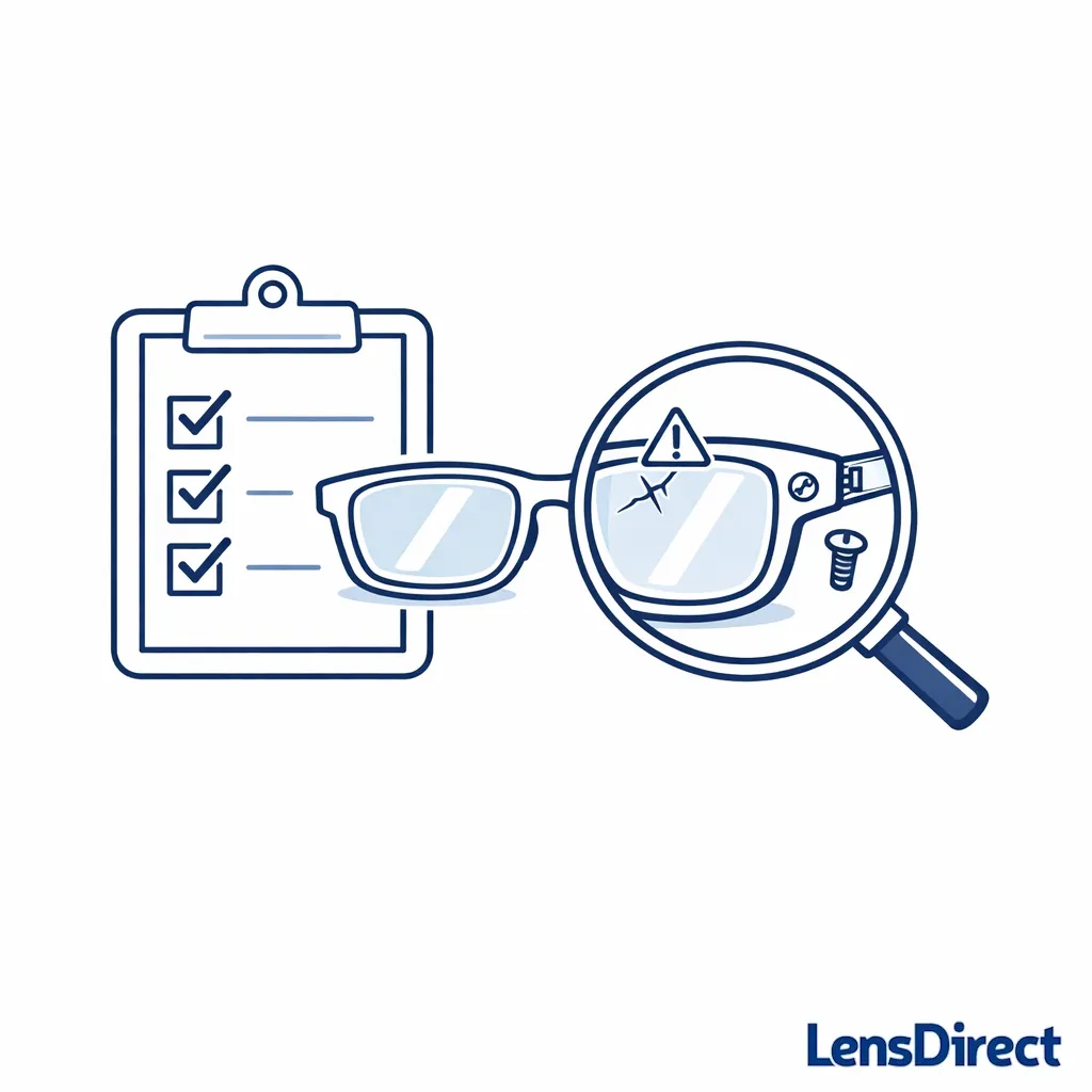 A lab intake scene shows a technician checklist inspecting frames for cracks and loose hinges.