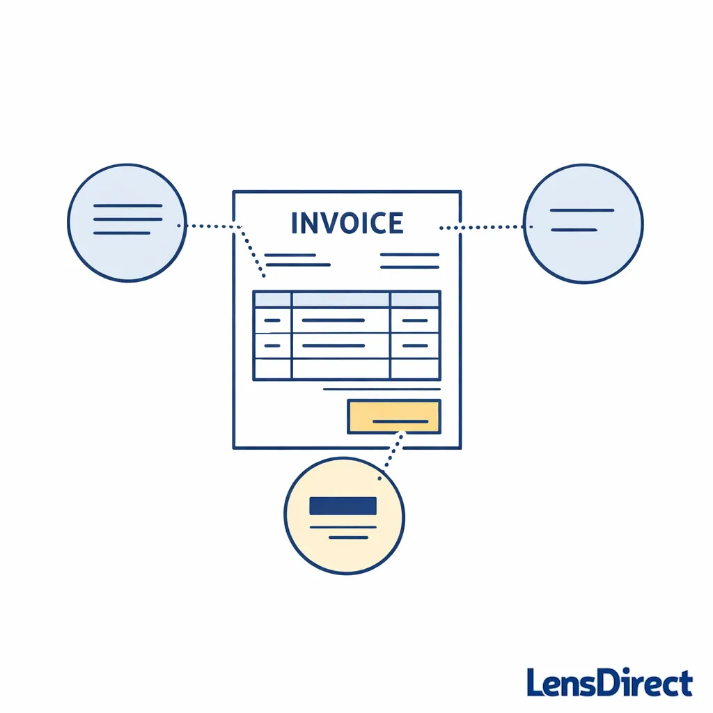 An invoice page with callouts highlighting item description, date, and total for smoother claims.