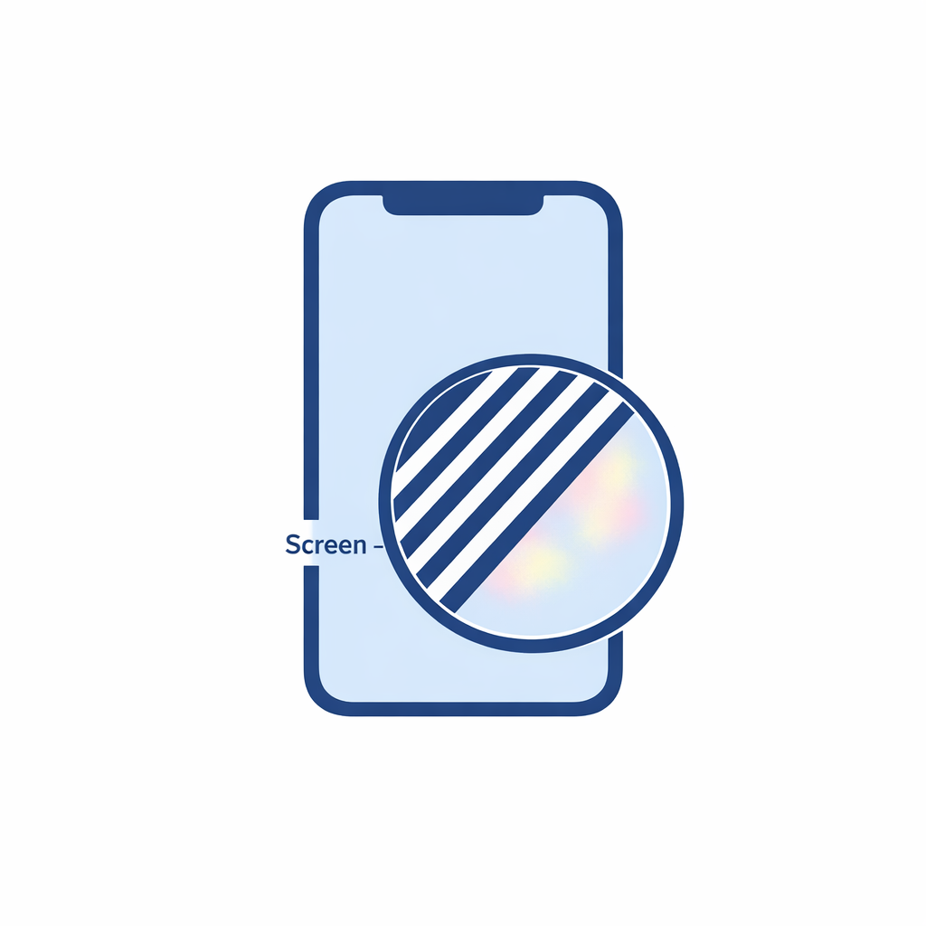 A phone screen icon looks patchy through a polarized lens, illustrating why some displays can be harder to read.