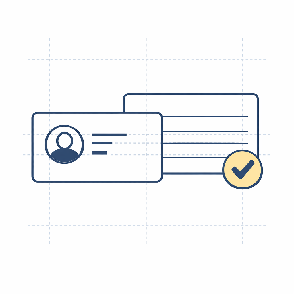 A simple ID card and address card align perfectly to show consistent checkout information.