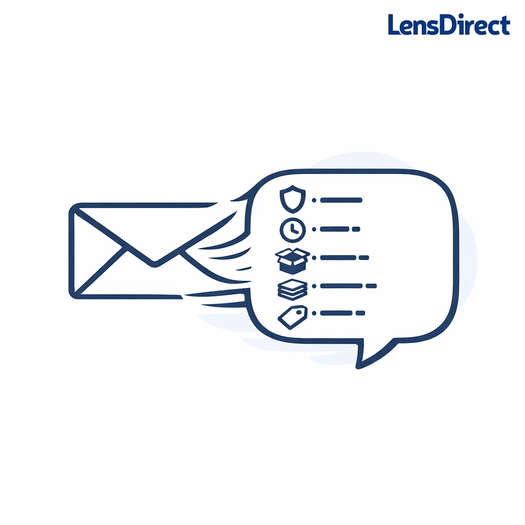 A single email bubble with five bullet questions shows how to avoid back-and-forth with support.