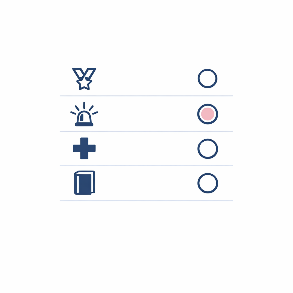 A selection list with radio buttons and small category icons, shown as a clean line-art UI.
