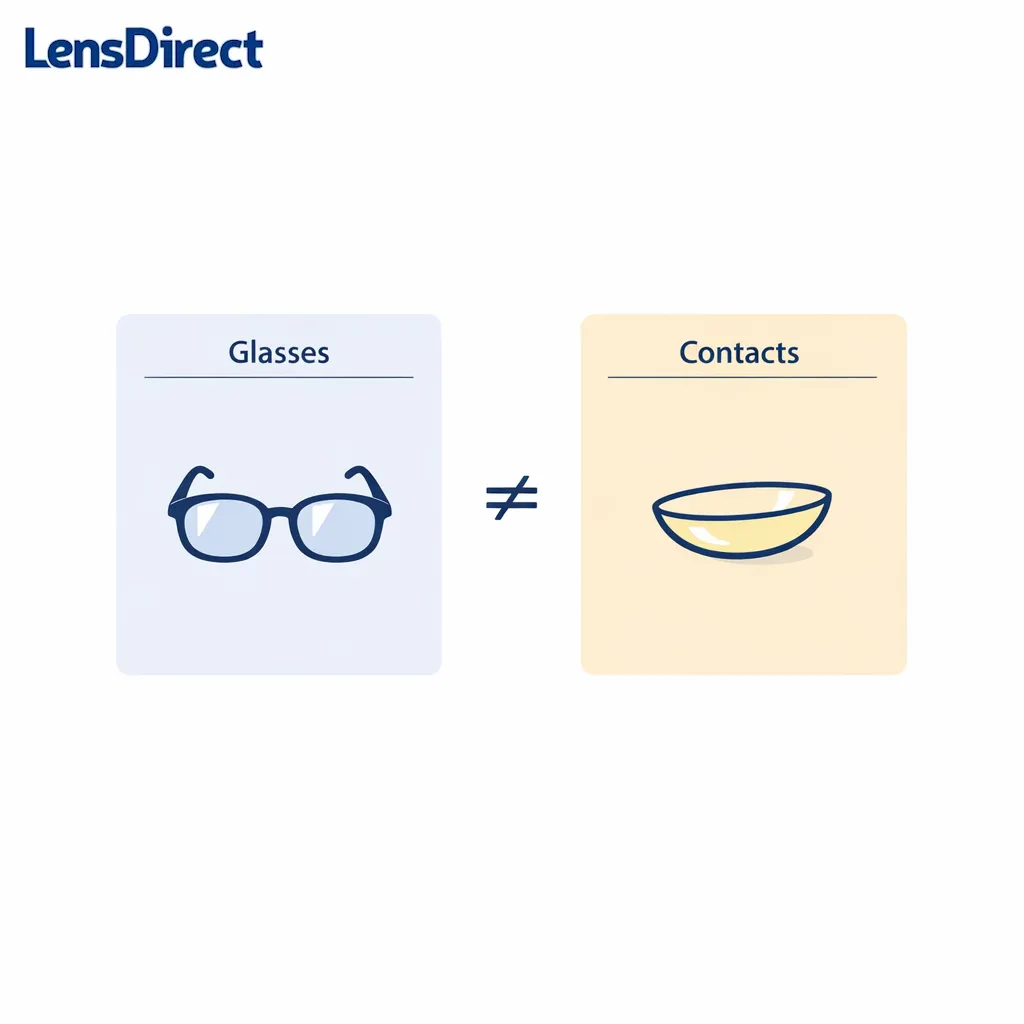 Two side-by-side prescription cards showing glasses and contacts are different documents.
