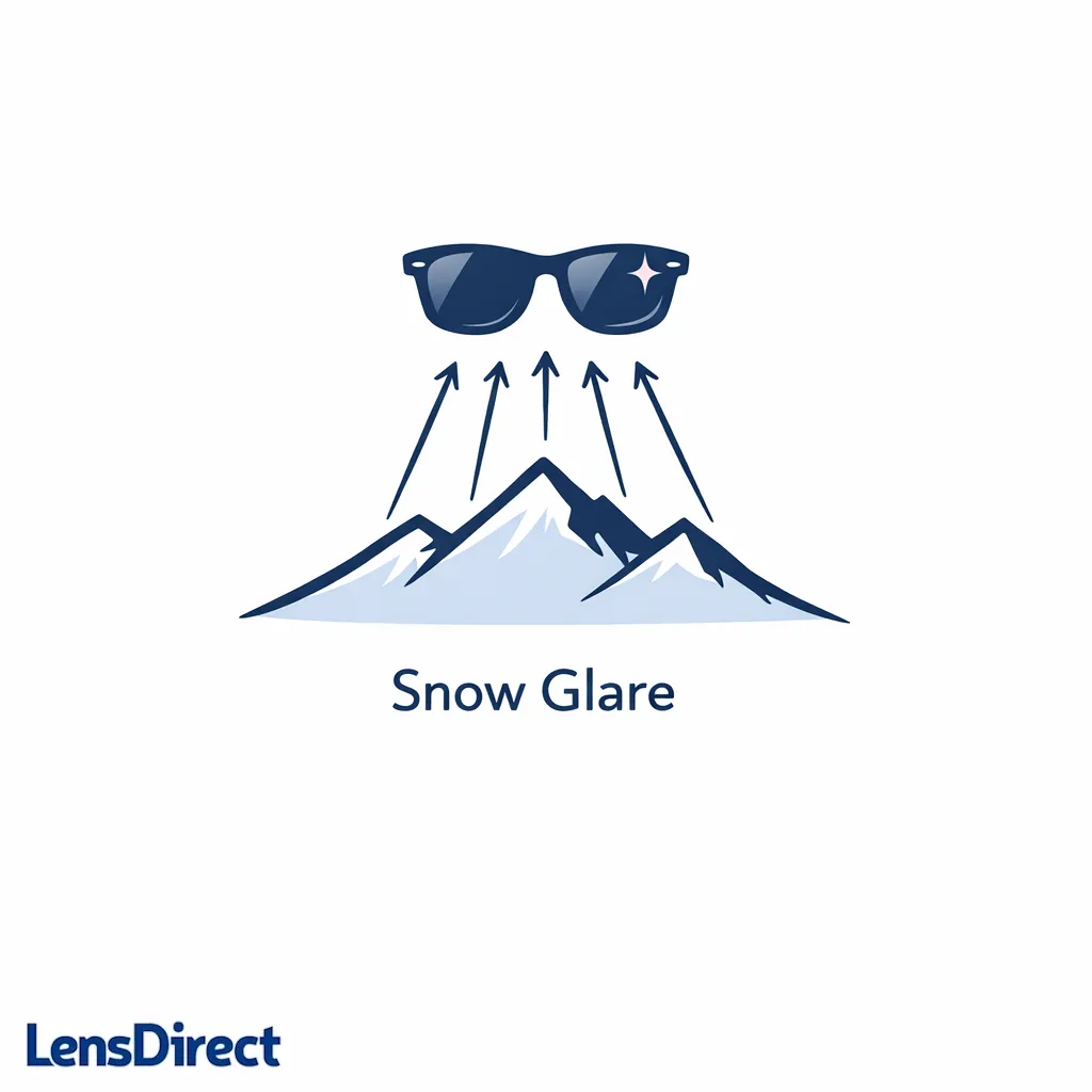 A mountain slope reflects upward light into sunglasses, emphasizing why snow can feel extra bright.
