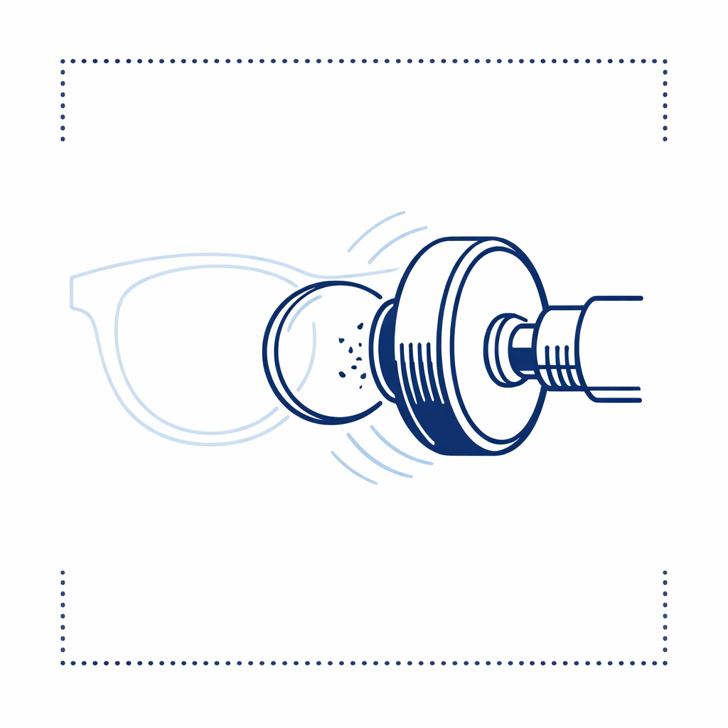 An edging wheel trims a lens to match the exact frame outline for a snug fit.