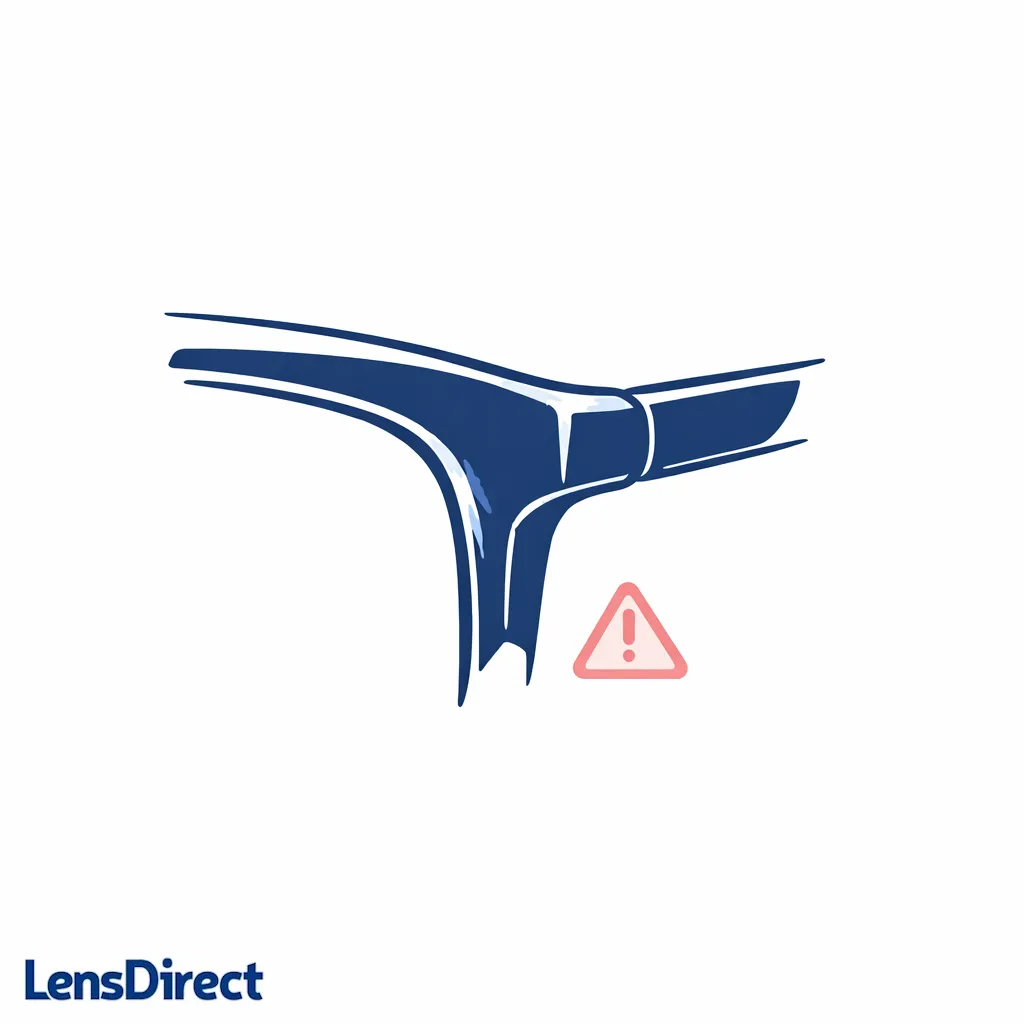 A close-up of a plastic frame rim showing pale stress marks where over-bending may have occurred.