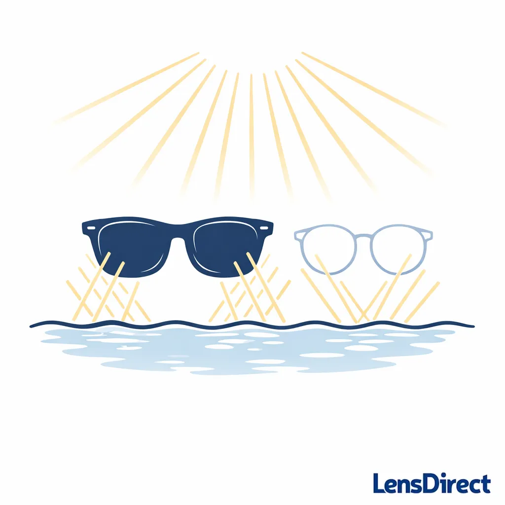 Light rays from above and reflected rays from water show why larger lenses help.