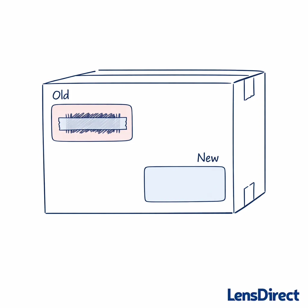 Diagram shows removing or fully covering old shipping labels to prevent carrier mis-scans.