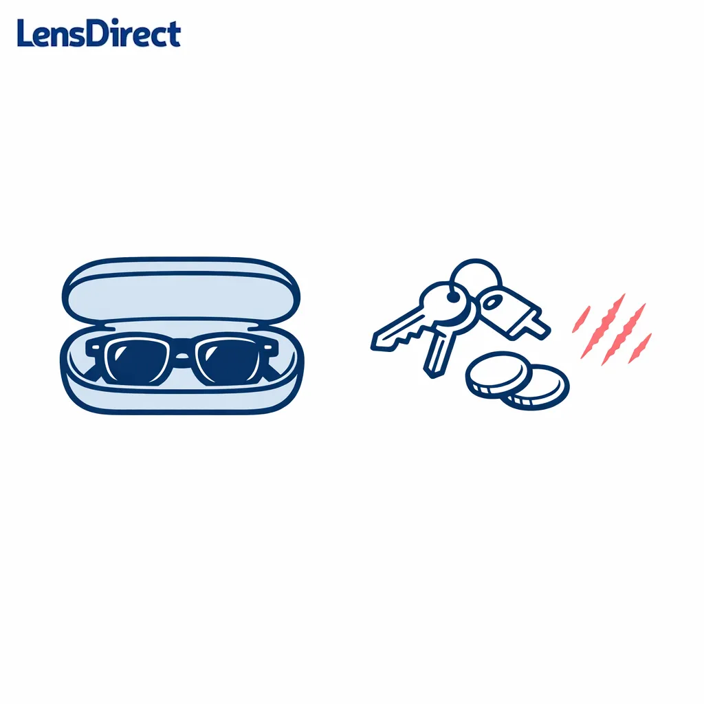 A hard case and loose-console clutter contrast safe storage versus scratch risk.