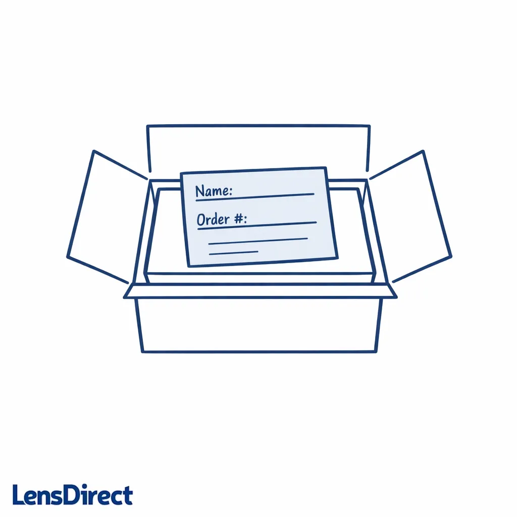 Illustration shows a simple note with order details placed inside the box as a backup label.