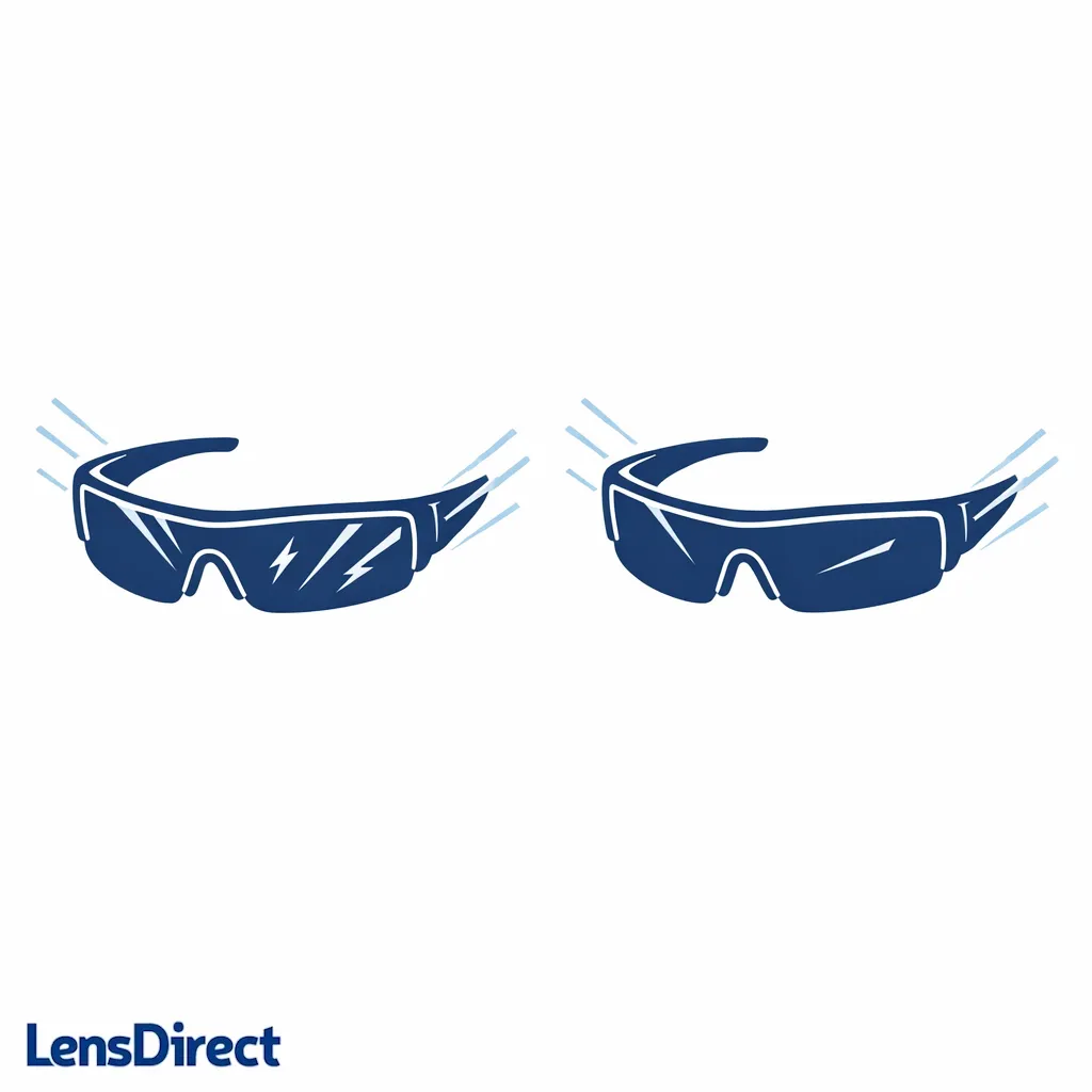 Wraparound sunglasses show side and back reflections bouncing in, reduced with AR on the back surface.