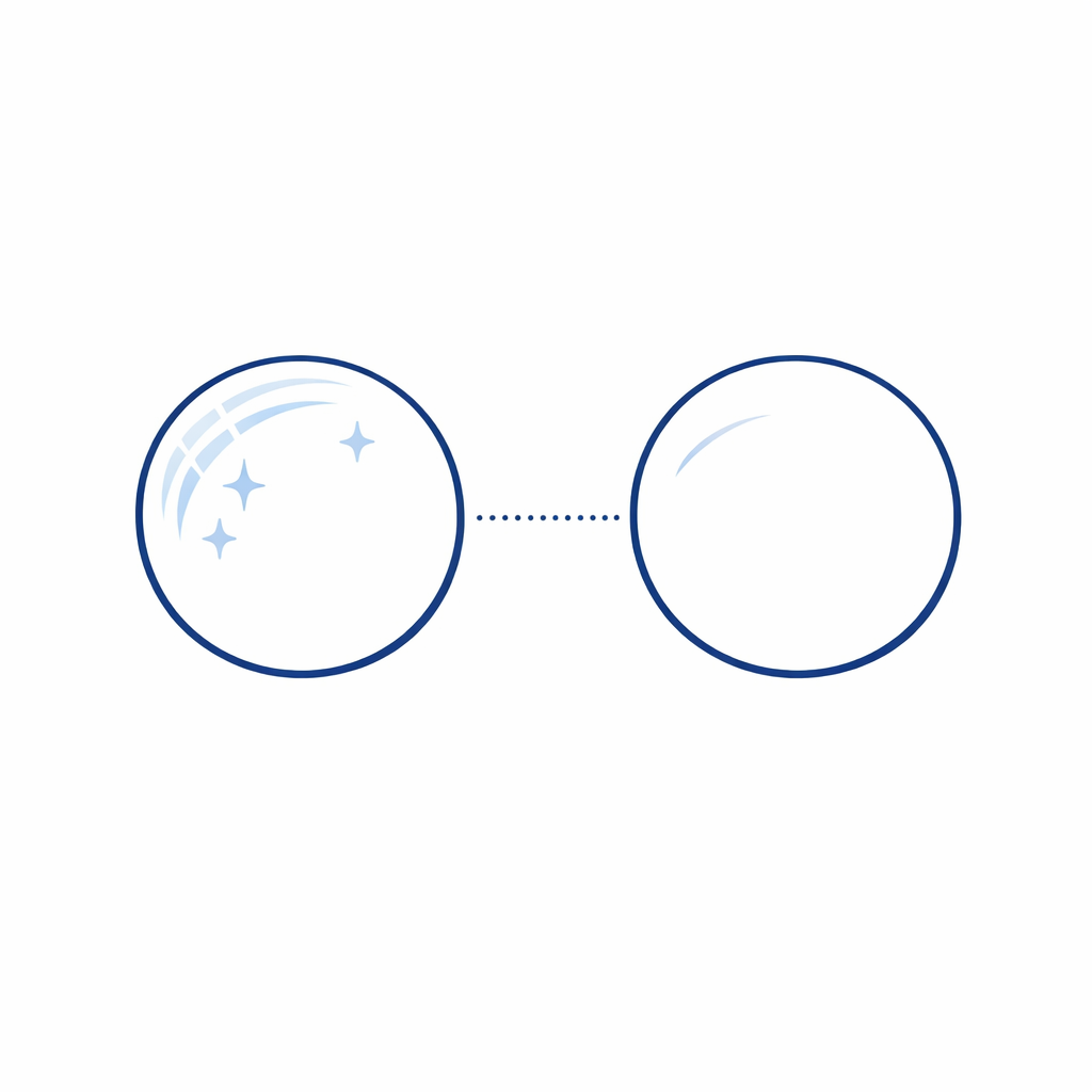 Two eyeglass lenses show strong glare reflections versus a clearer view after AR coating.