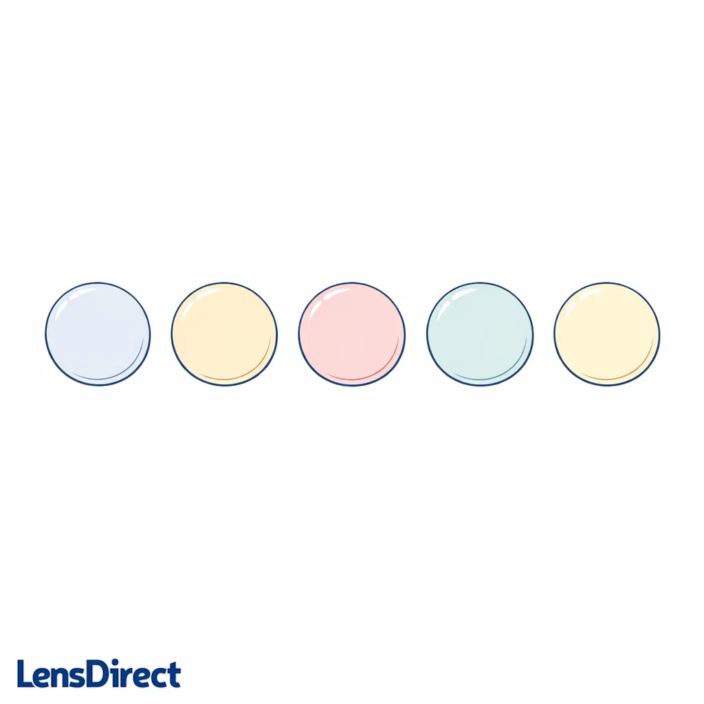 Five lens circles show gray, brown, copper, green, and yellow tints for different light.