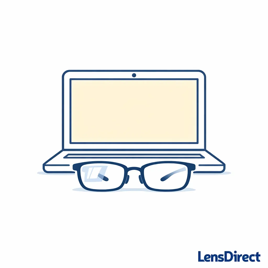 A webcam and glasses illustration shows fewer screen reflections on lenses for clearer eyes on calls.