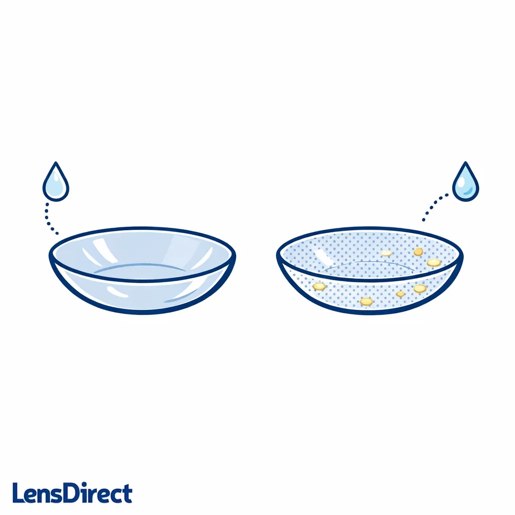 Two lens surfaces are shown as smooth versus slightly textured to illustrate different material interactions.