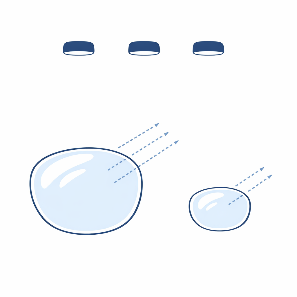 Overhead light icons reflect on a lens, illustrating how AR reduces distracting reflections indoors.