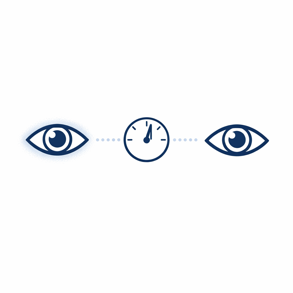A two-step visual shows slight blur immediately after insertion and clarity after the lens settles.