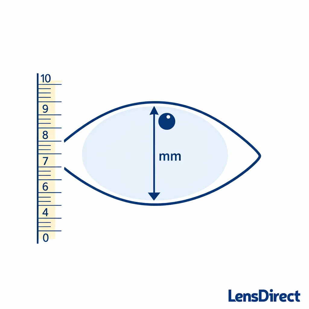 A mm ruler measures from the lowest inside lens opening straight up to the pupil dot.