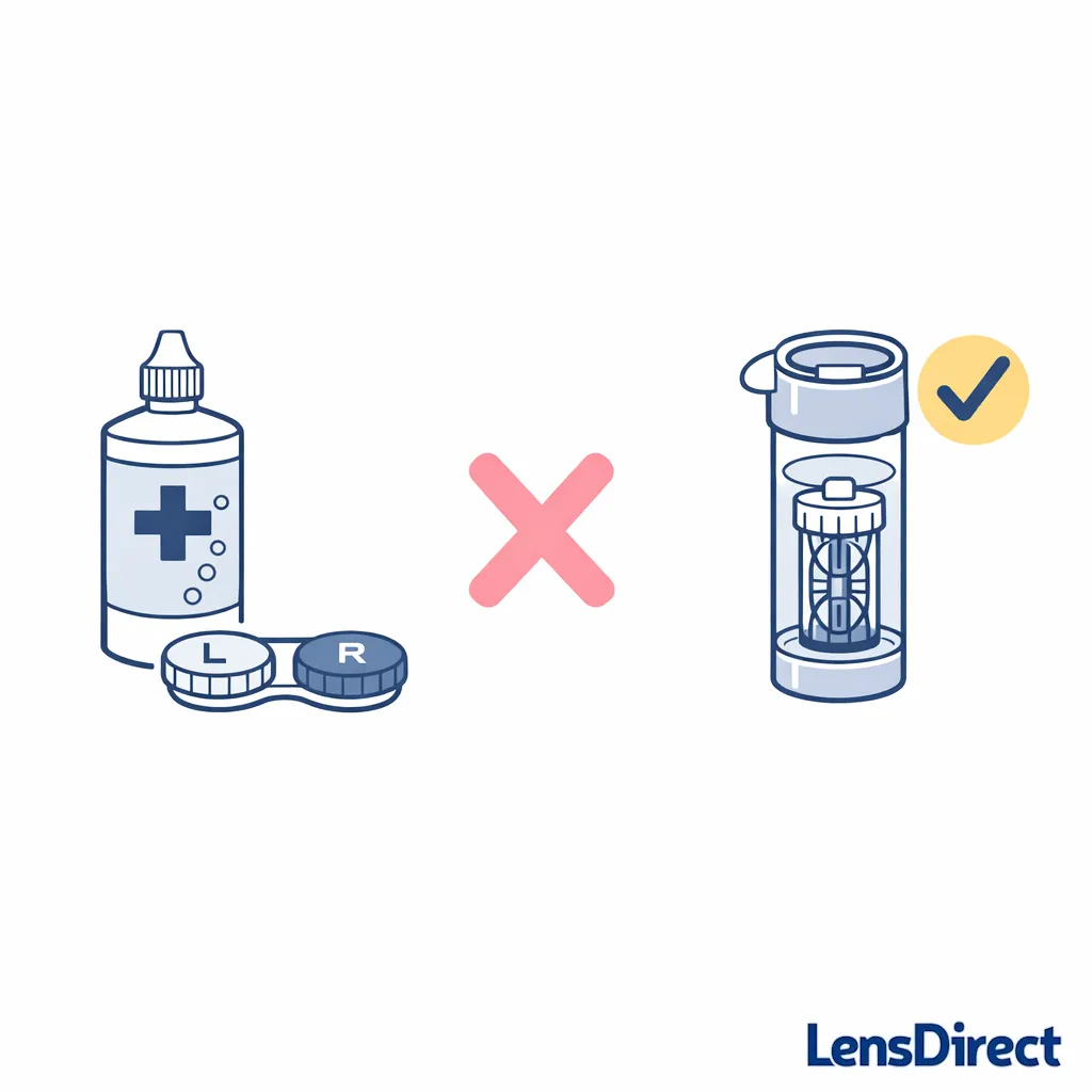 A peroxide bottle and a standard flat case are shown with an X to indicate the wrong case should not be used.
