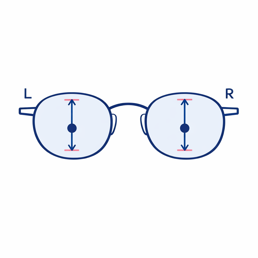 Two lenses show slightly different heights, reminding users to write down right and left measurements.