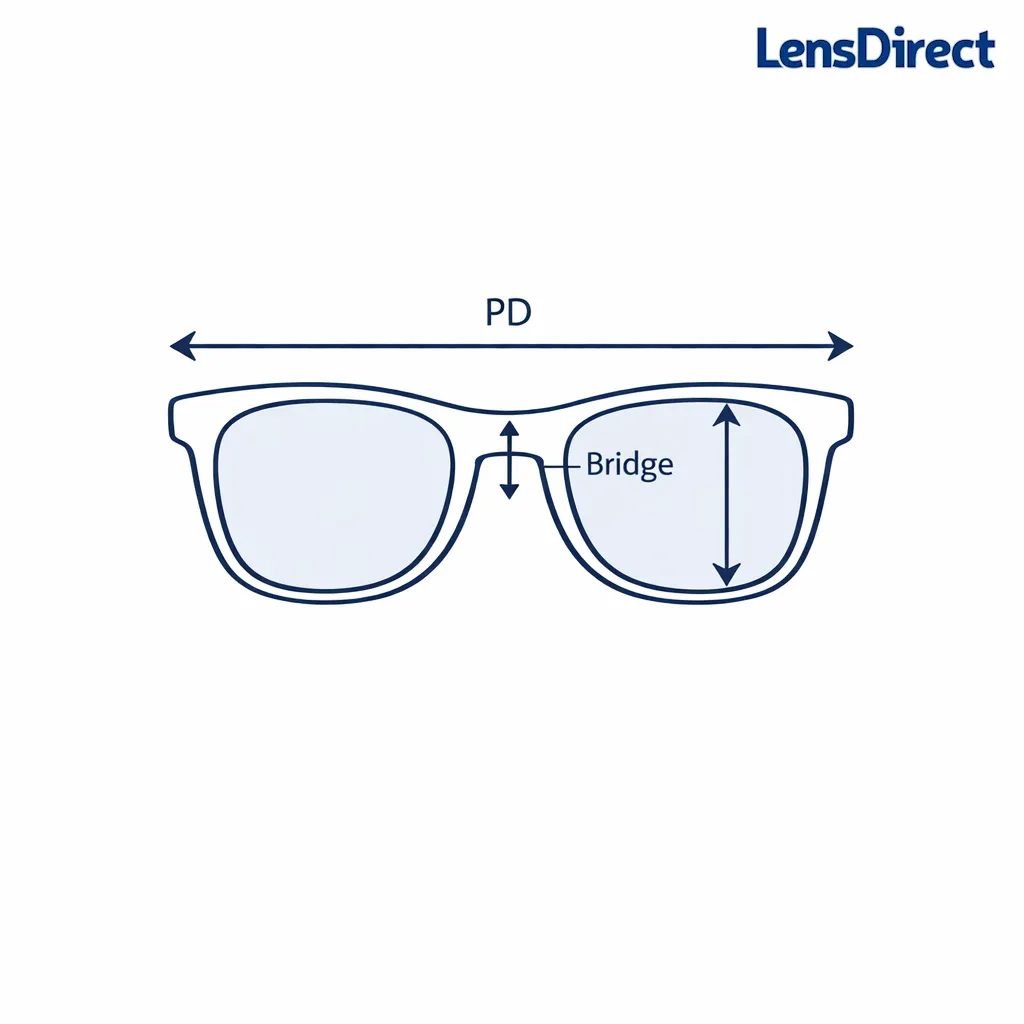 Diagram showing how to compare frame width, bridge fit, and lens height for stable sports sunglasses.