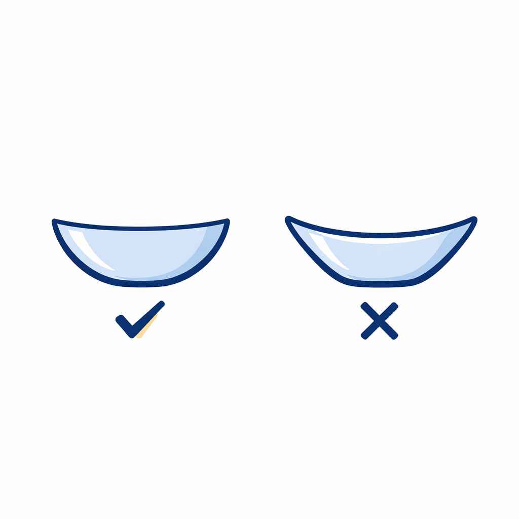 A simple diagram compares correct lens bowl shape versus inside-out flared edges.