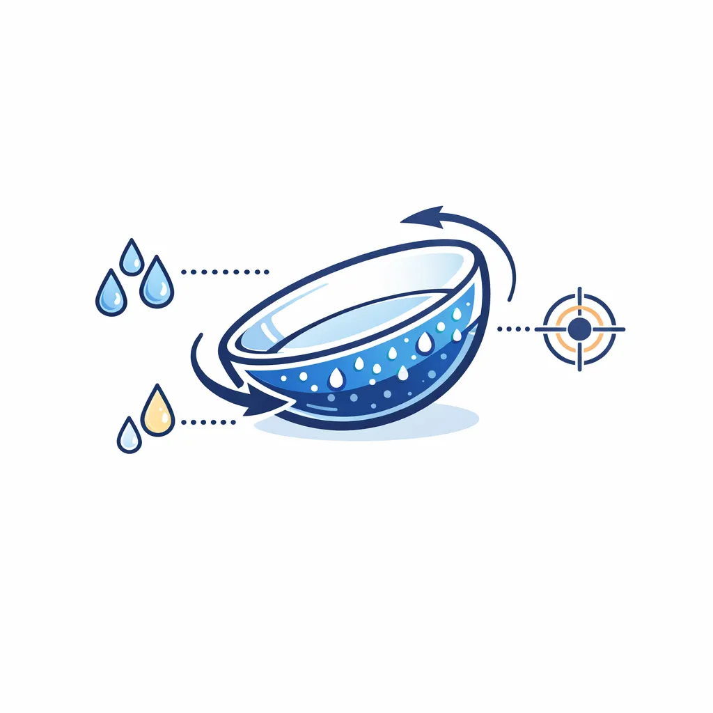 Elliptical toric lens with water layer and orientation arrows representing consistent astigmatism performance.