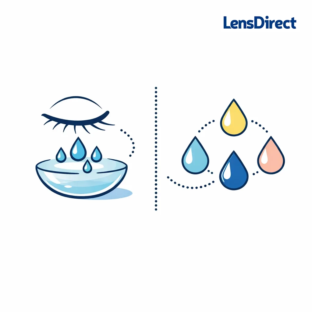 Eye illustration showing lens releasing moisture droplets with each blink via three moisturizing agents.