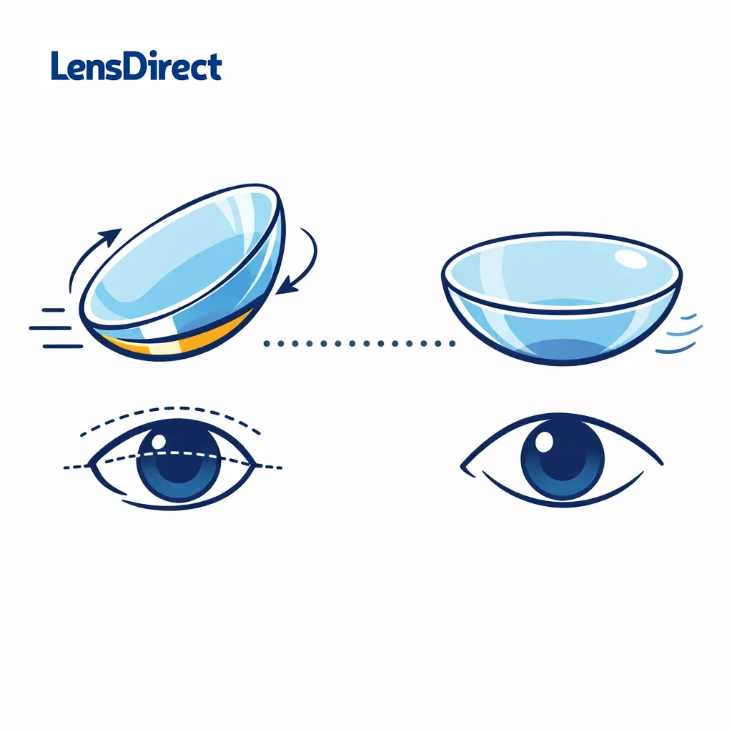 Diagram comparing toric and spherical lenses using dotted lines to emphasize stable astigmatism correction.