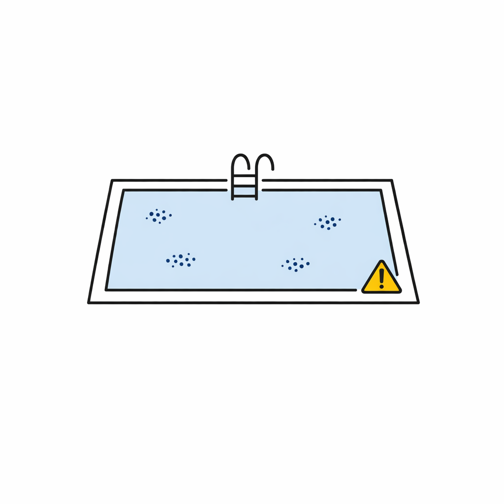 A pool water icon includes small invisible-germ dots to suggest treated water still is not sterile.