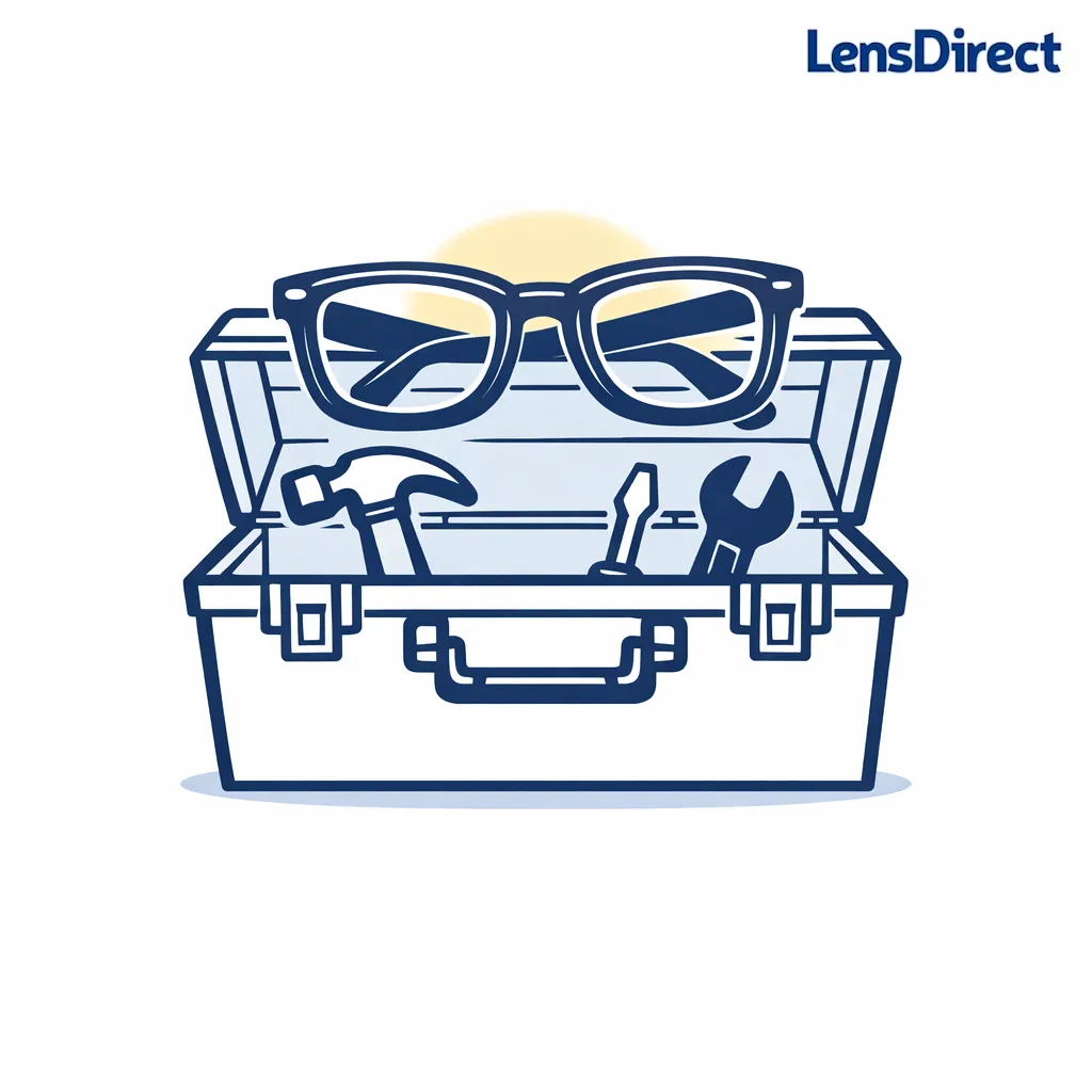 Illustration of safety glasses stored in an open toolbox to encourage consistent use.