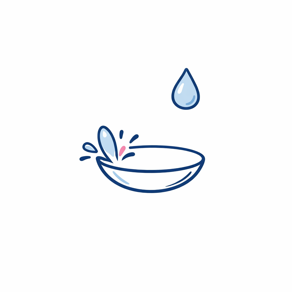 A contact lens is shown with a small splash hitting it to illustrate accidental exposure.