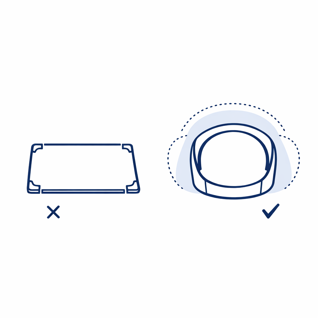 Top-down diagram comparing flat frames to wrap frames for side coverage.