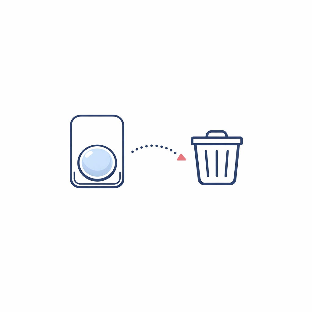 A daily lens blister pack sits next to a small trash icon to suggest discarding after water exposure.