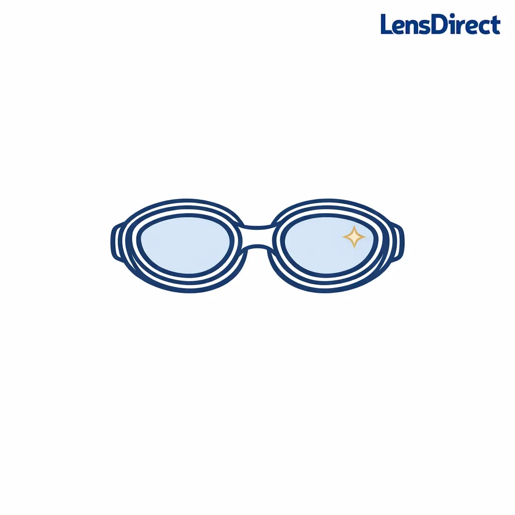 Swim goggles are shown as the preferred way to see clearly in water without contacts.