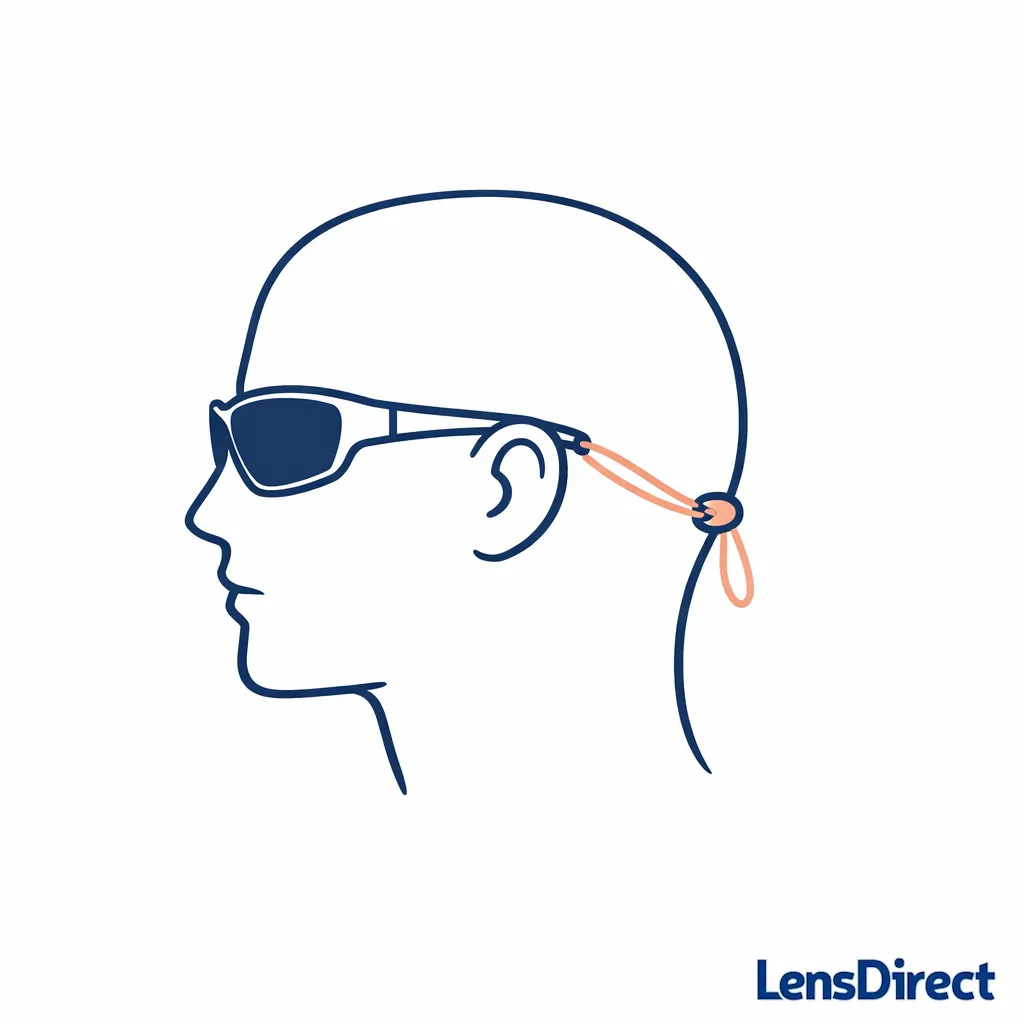 Sunglasses with an adjustable strap behind the head illustrating the most secure no-slip option.