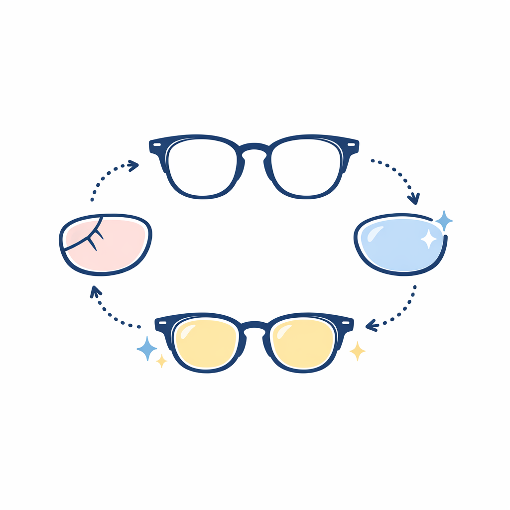 A beloved pair of frames gets refreshed with new lenses in a simple illustrated swap.