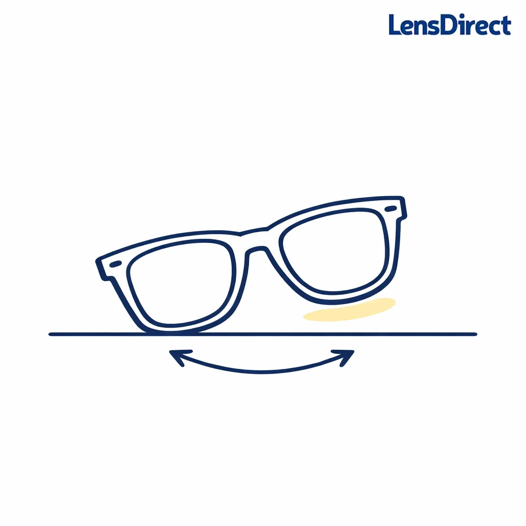 Sunglasses on a flat line with one side lifted to indicate misalignment that can cause slipping.