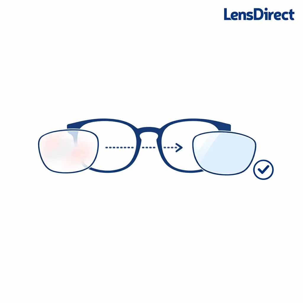 A frame outline with removable lens shapes illustrates swapping lenses while keeping the same frames.