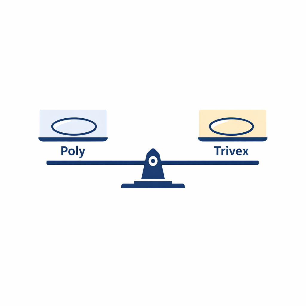 A minimal scale balancing two lens icons to compare lightweight and clarity considerations on a white background.