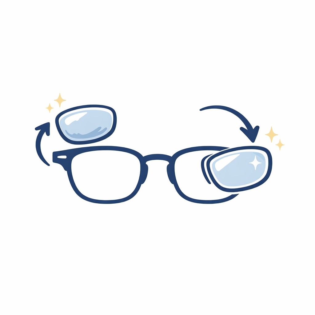 An existing frame and new lenses illustrate a cost-saving upgrade path that still feels premium.