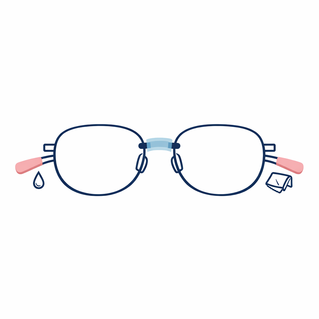 A sunglasses frame with highlighted nose bridge and temple tips to show where to clean for better grip.