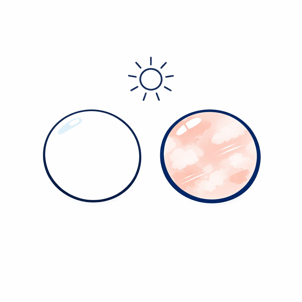 A lens close-up shows a clean surface versus hazy patches that can appear after heat stress.